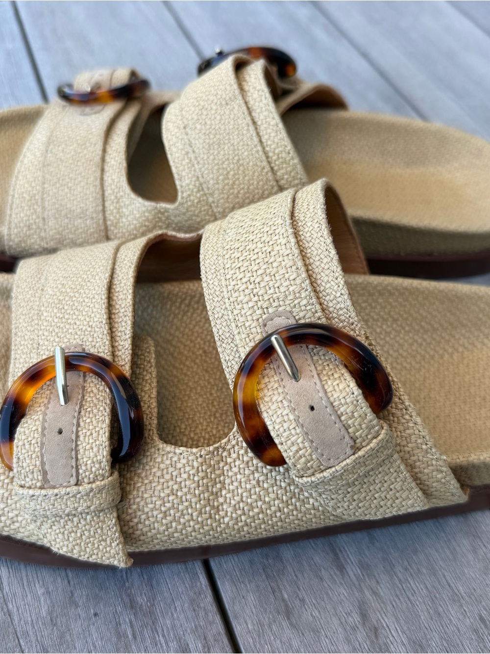 Sezane Women’s Straw & Tortoise Buckle Slide Sandals, Size 9 - Picture 4 of 9